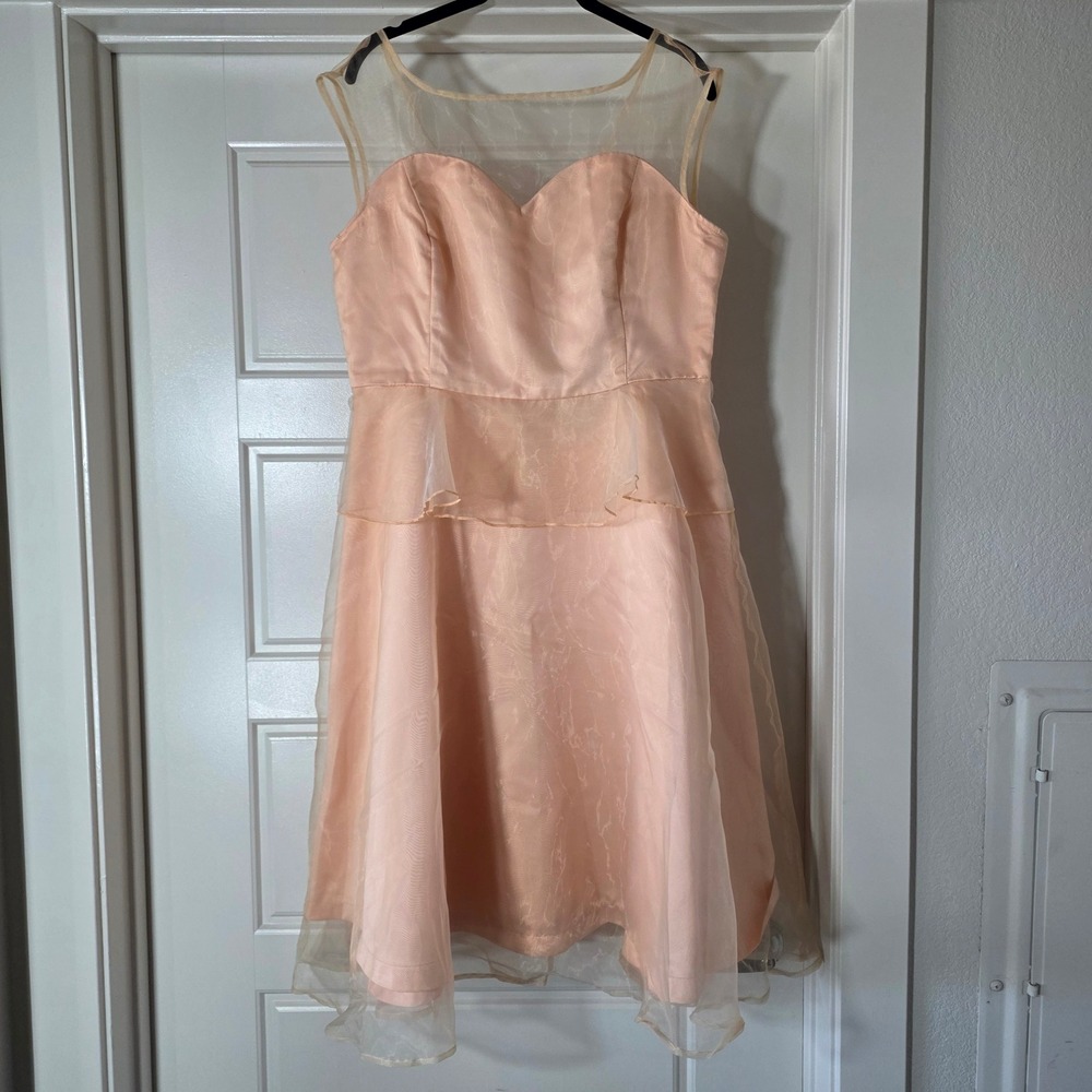 Lindy Bop Madison Peach Organza Illusion Neckline Fit Flare Dress XL NWT